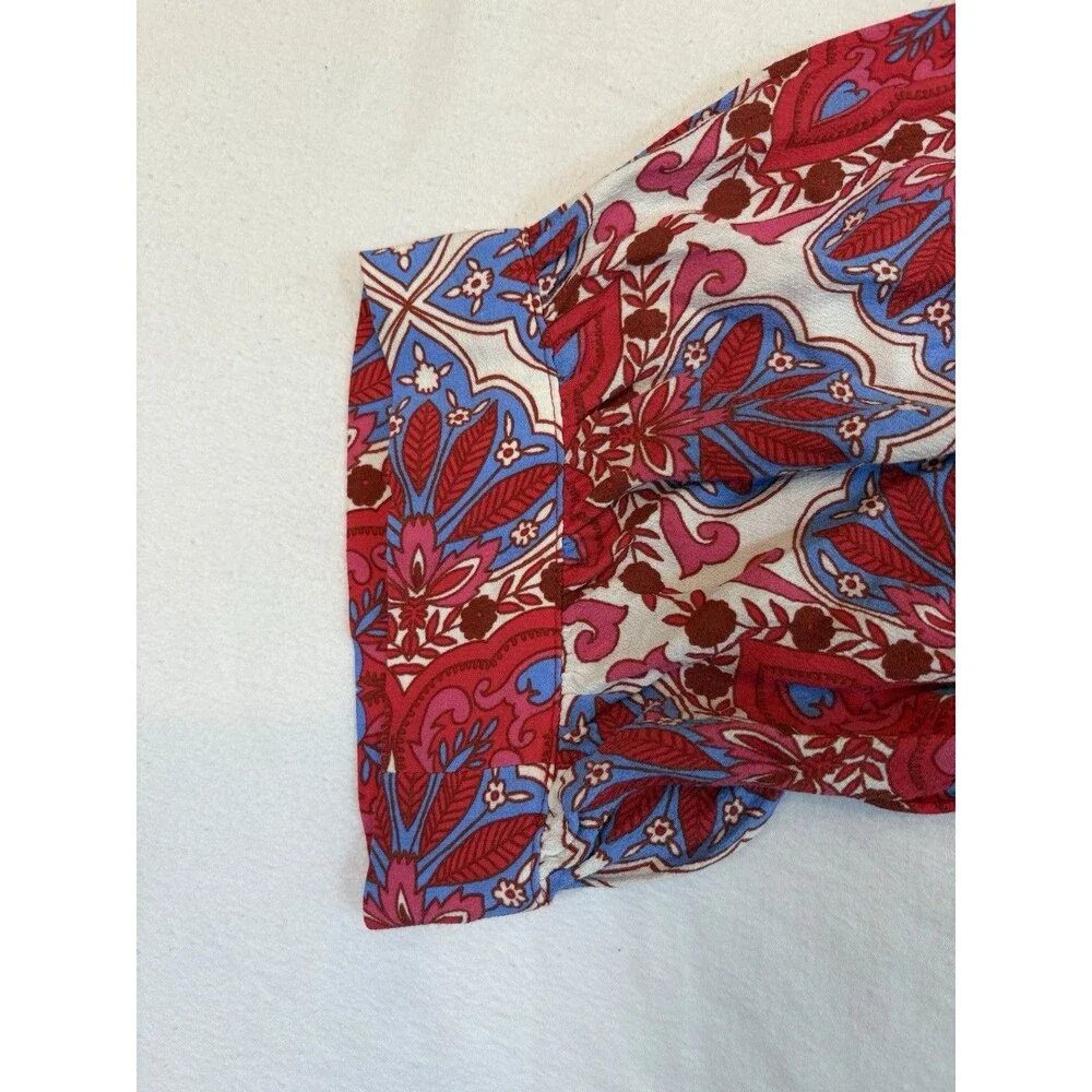 Karen Kane L Boho Medallion Print Split V-Neck Tie Blouse 3/4 Sleeve Viscose